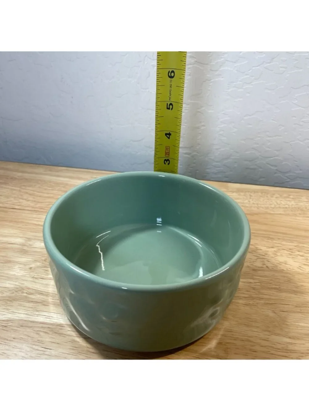 Celadon Green 3D Raised Paw Print Ceramic Dog Bowl Feeding Dish Heavy